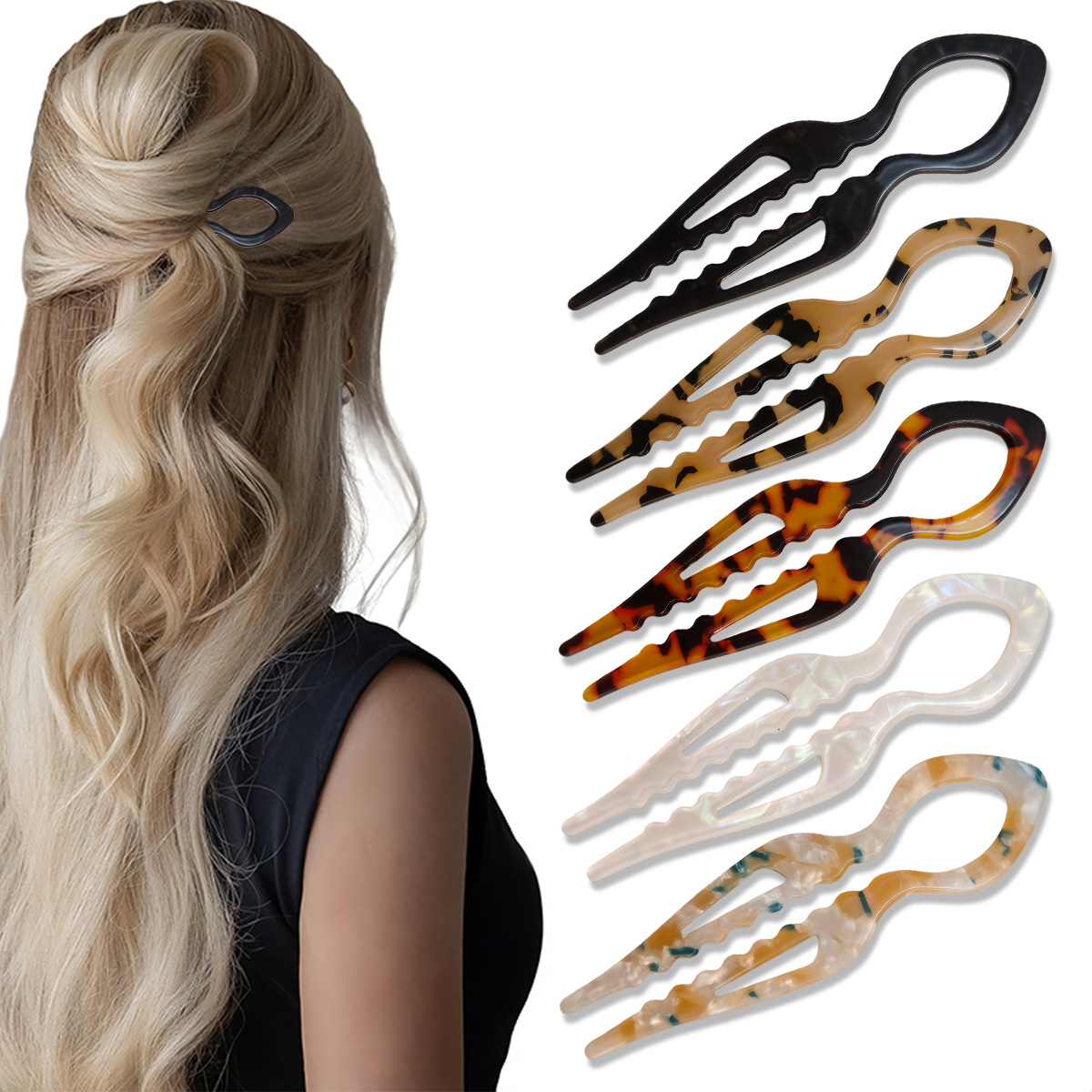 Tech Accessories Women - U-Shaped Hair Sticks Tortoiseshell Acrylic Anti-Slip