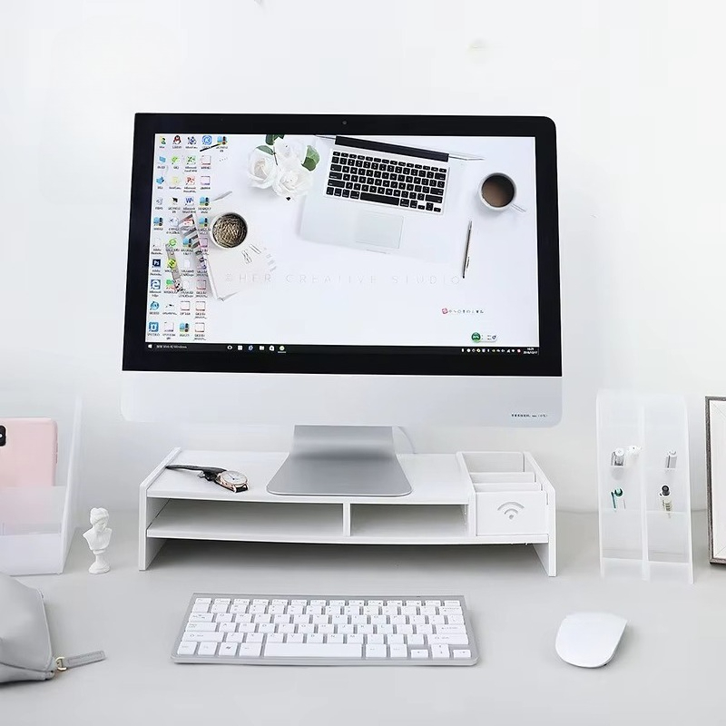Laptop Stand Bamboo - &cSpace Saving 2 Tier Bamboo Laptop