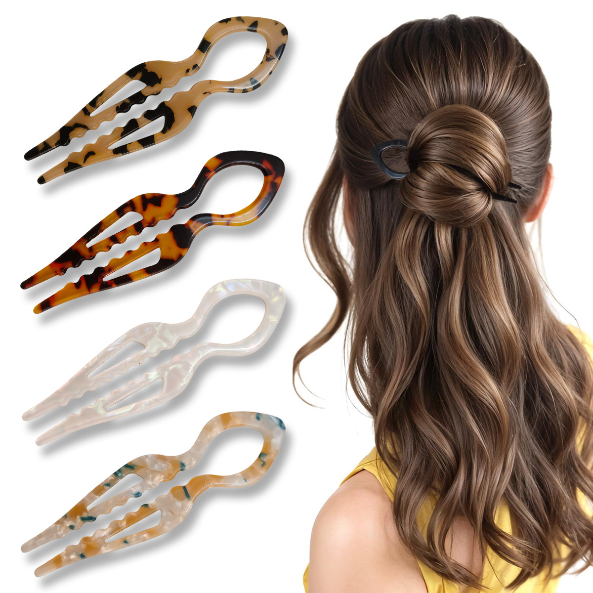 U-Shaped Hair Sticks Tortoises - Tech Accessories Women 评论和价格