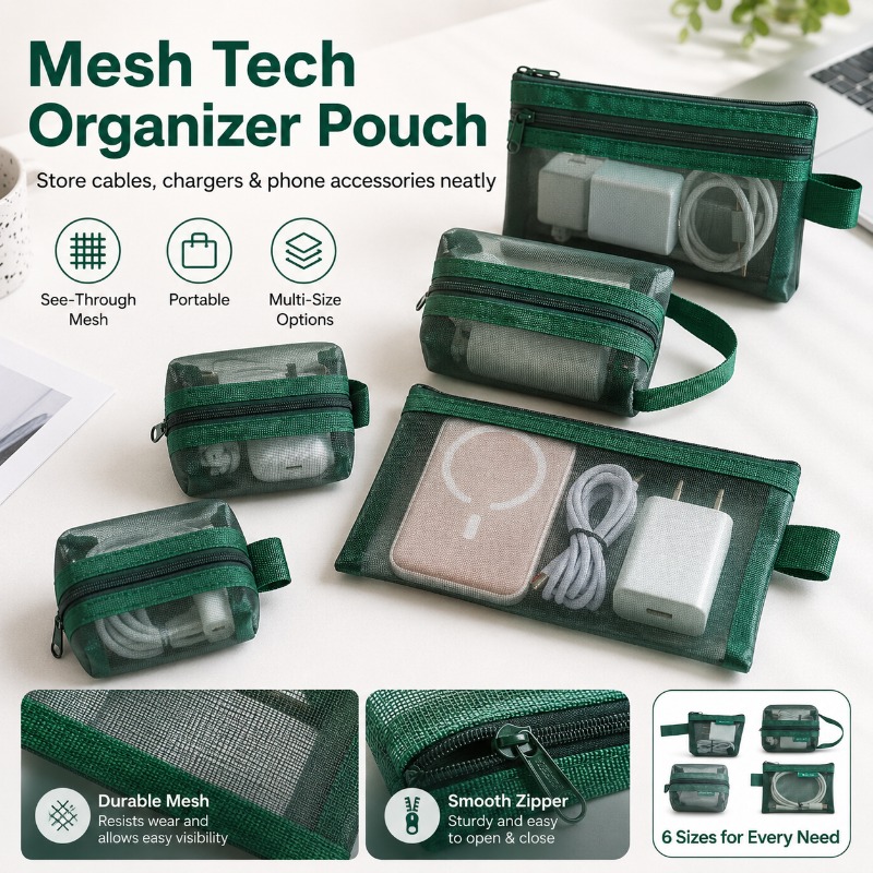 6PCS Mesh Tech Organizer Pouch - Tech Woven Accessories 评论和价格