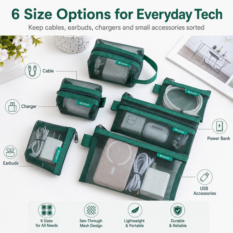 6PCS Mesh Tech Organizer Pouch - Tech Woven Accessories 评论和价格
