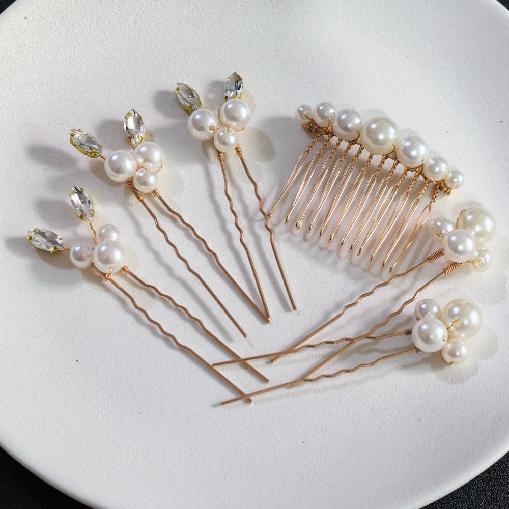 Pearl Crystal Hair Pins Comb S - Tech Accessories Women 评论和价格